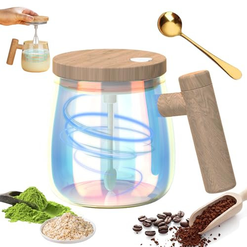Grolomo Electric Mixing Mug,Electric High Speed Mixing Cup,Self Stirring Mug,Waterproof Glass Self Stirring Travel Coffee Cup,Battery Powered Automatic Drink Stirrers for Home Office Travel (C)