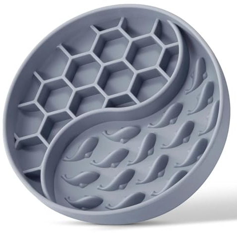 YOOTUKL Slow Feeder Dog Bowl, Silicone Pet Food Bowls with Suction Cups, Non-Slip Dog Feeding Bowls Slow Down Pet Eating Speed for Fast Eaters, Anxiety Relief & Fun Added (Grey)