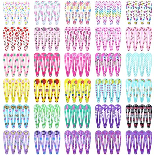 Cinaci 120pcs in 30 Cute Patterns 5cm/2 Colorful Printed Metal Snap Hair Clips Barrettes Bangs Holders Accessories for Baby Girls Toddlers Kids Teens