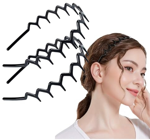 Hebterrka Lot de 2 bandeaux en forme de zigzag pour femme, en plastique, (2 noirs), accessoires de cheveux pour femmes et hommes pour se laver le visage