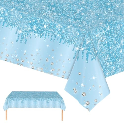 Mienocol 2 Stück Blau Diamant Tischdecke, 137 x 274 cm, Wasserdicht, Fleckschutz, Rechteckig, für Indoor und Outdoor Partys, Hochzeit