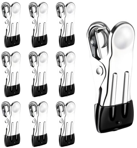 FYHJNC Stainless Steel Clothes Pegs, Rubber Tip, 10 Pack | 304 Stainless Steel, 5.5cm Length, 2.5cm Jaw, Non-Slip Rubber Grips, Strong Spring Clamp, Rust-Proof for Indoor & Outdoor Use