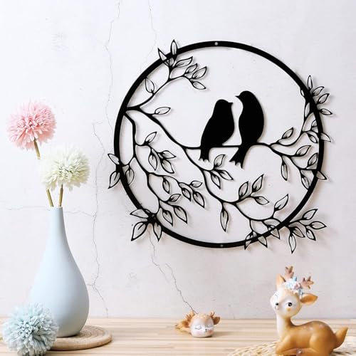 Baum des Lebens Wanddekoration, Lebensbaum als Symbol der Liebe, Vögel auf Ästen Wanddekoration aus Metall, geeignet für die Dekoration von Wohnzimmern, Gärten, Schlafzimmern und Büros (schwarz)