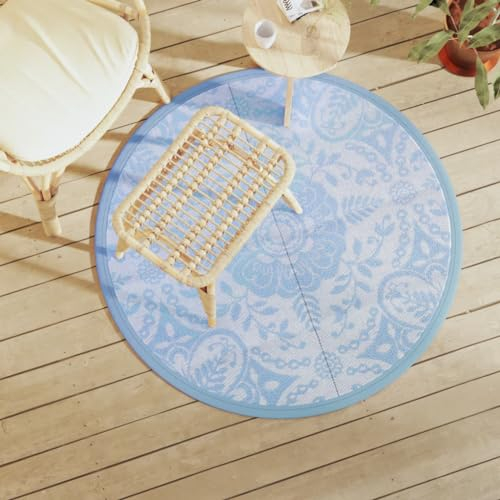 Tidyard Outdoor-Teppich Bambusmatte Wohnzimmerteppich Badezimmerteppich Bambusteppich rutschfest für Wohnzimmer,Läufer Küchenteppich Flurteppich Babyblau Ø120 cm PP