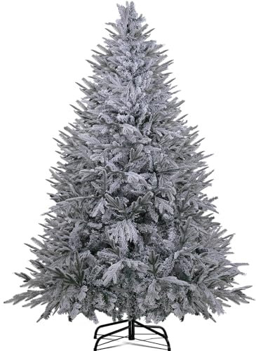 COMHOMA Christmas Tree 6ft, Artificial Snow Flocked Christmas Tree with 800 Tips Xmas 180CM Foldable Metal Stand for Indoor Outdoor Holiday Decorations (Snow)