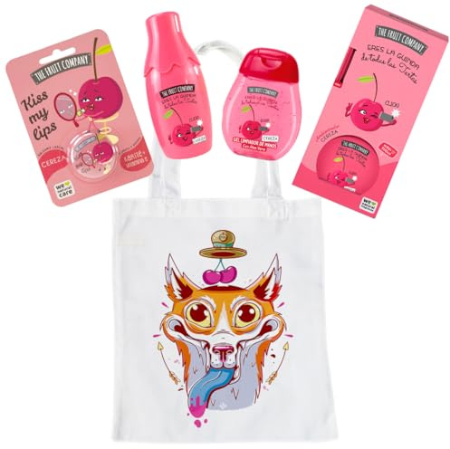 The Fruit Company Set Pack Regalo Cereza, Incluye Tote Bag Diseño, Bálsamo Labial, Gel de Manos, Colonia Eau de Toilette, Mikado Ambientador | MSO