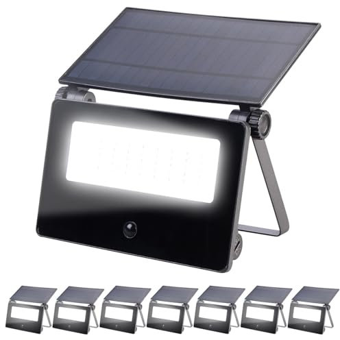 Luminea Solar-LED-Spots: 8er-Set Solar-LED-Wandfluter, Bewegungssensor, 1.300 lm, 2X 1.800 mAh (Strahler Garten, Carport Beleuchtung)