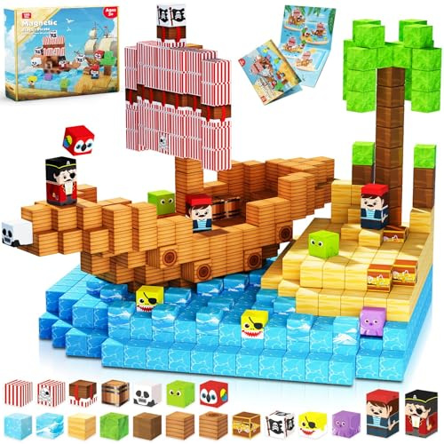 ToyUnited Magnetische Bausteine Magnetbausteine 100 Teile - Piratenschiff mit Schätzen | Abenteuer auf hoher See | Magnetic Building Blocks als Kreatives Kinderspielzeug Geschenk ab 4 Jahren