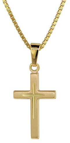 trendor Kreuz-Anhänger Gold 585 (14 Kt.) + Goldplattierte Kette 75276 | Geschenkidee Kinder-Halskette mit Gold-Kreuz für Jungen und Mädchen