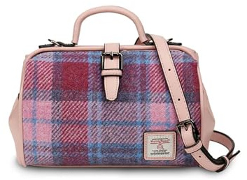 Islander The Medium Doctor Bag for Women, Harris Tweed & Vegan Leather, Rosa und Blau Tartan, Einheitsgröße