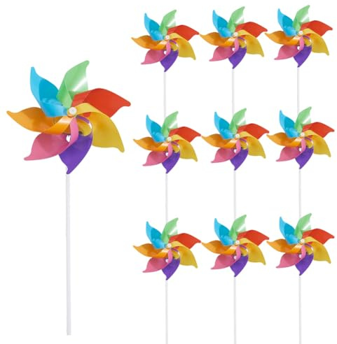 craspire 10 Ensemble de Moulins à Vent Arc en Ciel de 15.3 Pouces en Plastique pour Décorations de Fête Décoration Extérieure Pelouse Jardin Patio Moulin à Vent Arc en Ciel