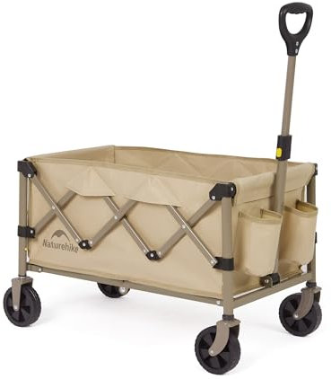 Naturehike Chariot de plage pliable de 120 kg avec frein et poignée réglable et chariot tout-terrain à 360° pour camping et jardin (marron)