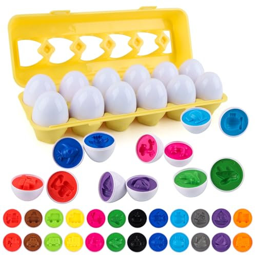 Juguete Huevos Encajables, dellyy Juego de Huevos Niños, Juego de Clasificación Montessori, Huevos Juguetes Niños, Clasificación de Colores y Formas, Montessori Regalos para Niños y Niñas