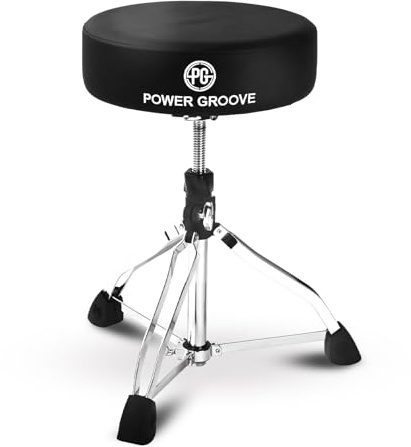 POWERGROOVE Trumtron, uppgraderad vadderad trumstol avtagbar trumstol och halkfria gummifötter, justerbar trumstol med dubbelt stöd trebensbas design för vuxna och barn trummisar