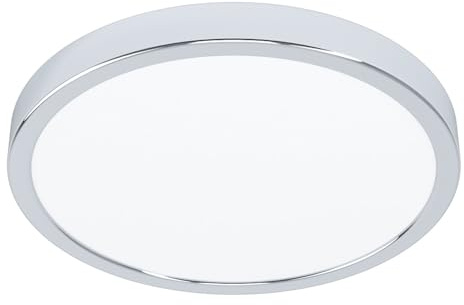 EGLO Fueva 6 LED-taklampa, badrumstaklampa, diameter 27,8 cm | förkromat stål och vit plast, badbordslampa, varmvitt till kallt vitt ljus, IP44