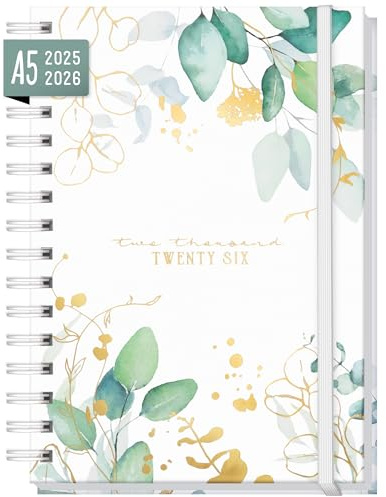 Agenda semanal 2025 2026 Gold Leaf para 18 meses (25 jul - 26 dic) en los idiomas: EN/FR/IT/ES - sostenible y respetuoso con el clima