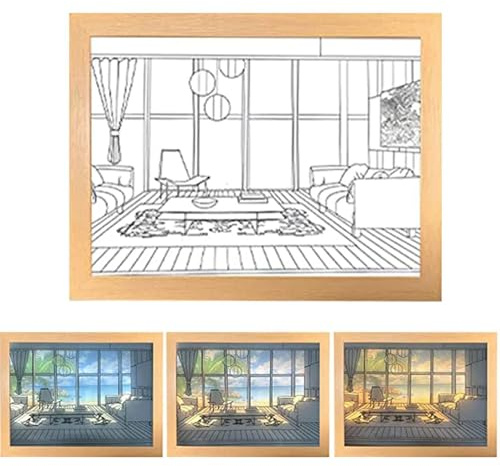 Dipinti a LED Wall Art – Illuminazione Cornice LED 3 Colori Night Light | Arte da parete regolabile Ombra Lampada da comodino per soggiorno