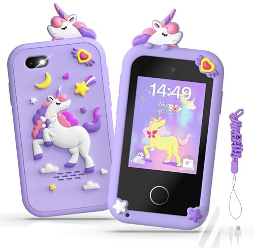 Kids Smart Phone Toys for Girls,Christmas Birthday Gifts for Girls Age 3-10 Kids Cell Phone Toys with 2.8 Touchscreen 20 Learning Games Dual Camera Music Player, 8G SD Card