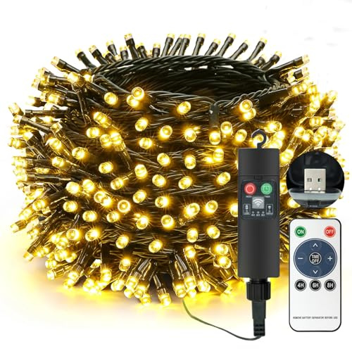 Bzavor Lichterkette Aufladbare Batterie Timer, 10M 100 LED Wiederaufladbare Lichterkette Außen Batterie, 3 Timer 8 Modi Merkfunktion IP65 Wasserdicht Lichterkette Innen für Deko Valentinstag
