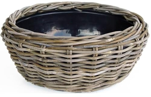 ecosoul Pflanzschale Blumenschale Rattangeflecht Pflanzgefäß rund niedrig Rattan-Umrandung 18cm hoch 40cm Durchmesser