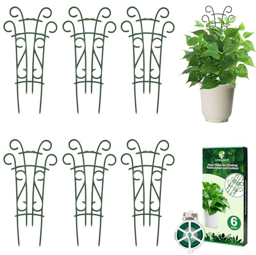 LYAZKMY 6er-Pack stapelbares Pflanzen-Rankgitter – Verstellbares Rankgitter für Topfpflanzen drinnen und draußen, kleines Garten-Rankgitter für Kletterpflanzen, Pflanzenstützpfähle für Pothos, Efeu