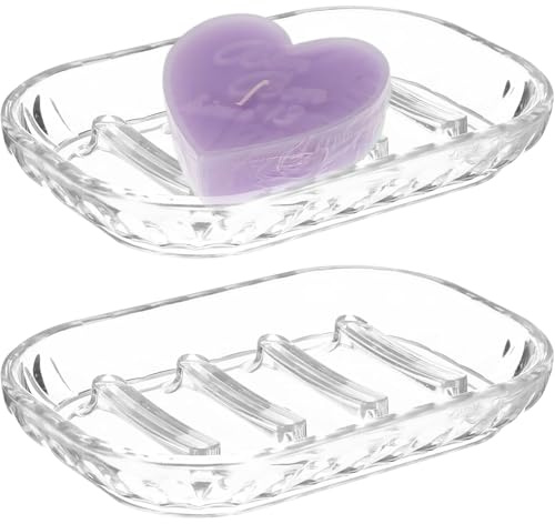 WUBAYI Selbstentleerende Seifenschalen, 2 Stück, transparente Kunststoffhalter für Dusche und Waschbecken, Seifentrocknungsschale