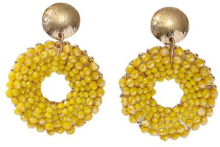 Boucles D'Oreilles Pendantes Jaunes pour Femmes, Perles De Millet D'Été, Boucles D'Oreilles Bohèmes pour Vacances À La Plage, Bijoux De Fête Artisanaux