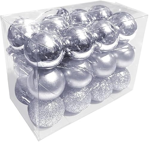 DITK-U 24Pcs Christmas Balls 3cm Matte Glitter Ornaments Christmas Tree Decoration Shiny for Xmas Holiday Wedding Party Decorations Home Festival Decors (Silver)
