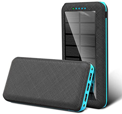 Power Bank 10W Fast Qi Wireless Charger, 10000/20000Mah Solar PD USB Powerbank Waterproof Powerbank for IOS, Android,Blue,10000Mha