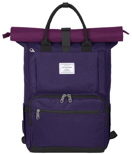 RAINSMORE Rolltop ryggsäck män stor laptop ryggsäck 15,6 tum ryggsäck vattentät svart ryggsäck skolryggsäck damer reseryggsäck dagryggsäckar, lila, Mittelgroß