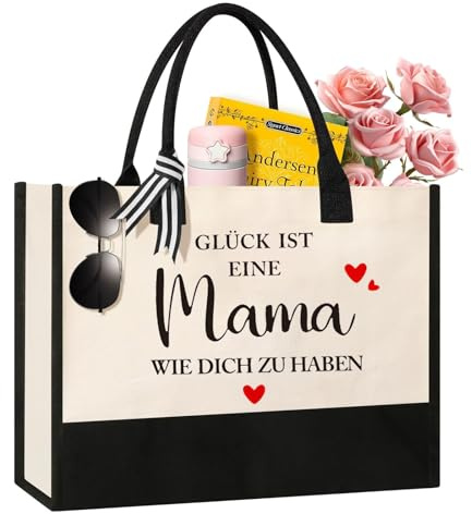 Johiux Geschenke für Mama Weihnachten Lustige Canvas Tragetasche für Frauen Geburtstagsgeschenk für Mutter,Langlebigem Design - Perfekt für Einkaufen,Reisen Alltagsnutzung