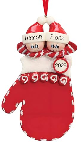 Palline di Natale Personalizzate 2025 - Decorazioni Albero di Natale per Famiglia di 2/3/4/5/6 Persone - Ornamenti Natalizi con Nome Guanti Rossi Personalizzate Regali per Famiglia, Bambini