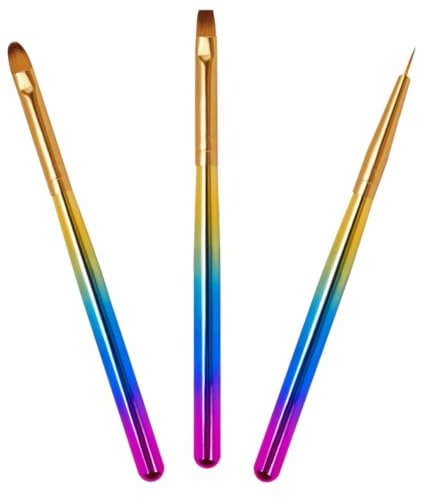 Garneck Set di 3 Pennelli per Nail Art Manico Gradient in PC e Setole in Nylon, Penne per Manicure Artistica Resistente di Alta Precisione per Decorazioni Unghie