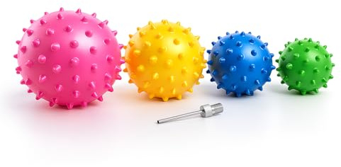 STUWU 4er Massageball Set – Unterschiedliche Härtegrade durch Anpassung des Luftdrucks | Igelbälle für Triggerpunkte, Faszien, Hand & Fuß | inkl. Ballnadel | Entspannung, Physiotherapie & Sport