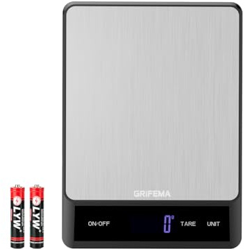 GRIFEMA GA2008, Báscula de cocina con pantalla LCD, Báscula multifuncional para alimentos de acero inoxidable, 5 kg/11 lb
