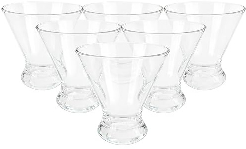 Yalin 255 ml Martini-glas, tjock bas stamlöst akryl cocktailglas för Margarita, juice, glass, återanvändbara dryckeskoppar, stapelbara, BPA-fria, splitterbeständiga, diskmaskinssäkra, set med 6 (klar)