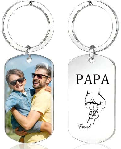 HOBULL Schlüsselanhänger Papa Geschenk Personalisiert Foto - Vatertagsgeschenk für Papa Schlüsselanhänger mit Foto & Gravur, Bester-Papa Geburtstag Vatertag Geschenk Personalisiert von Tochter Soh