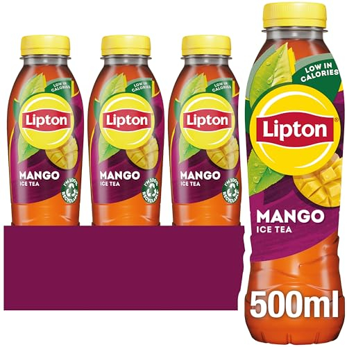 Lipton Mango Bottled Ice Tea 500ml (Pack of 12), low calorie soft drink, 100% black tea extract