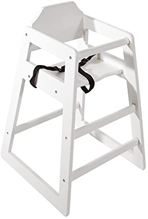 Bolero Wooden Highchair, White Wood Finish - For Children Up to 36 Months or 15kg, Adjustable Harness, Stackable, Self Assembly DL833