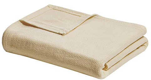 Madison Park Freshspun Basketweave Luxury Cotton Blanket Yellow 108x90 King Size Basketweave Premium Soft Cozy 100% Cotton For Bed, Couch or Sofa