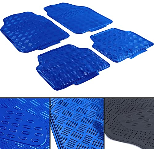 Auto Gummi Fußmatten universal Alu Riffelblech Optik 4-teilig Chrom Blau