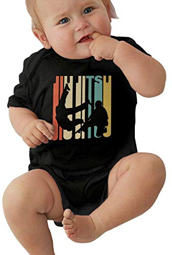 Vintage Style Jiu Jitsu Silhouette Baby Onesie Bodysuit Newborn Rompers Unisex - black - 0-6 Months