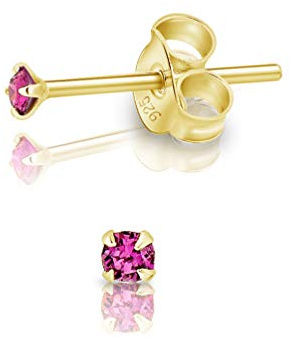 Pendientes de Botón Plata Ley 925 Chapados Oro 24K on Cristales Brillantes Amatista - Pendientes Dorados para Mujer - Punto de Luz Hipoalergénicos - Diámetro 2 mm