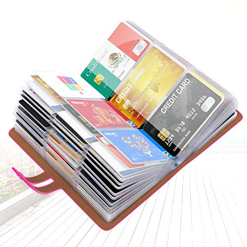 Padike RFID Credit Card Holder Business Card Organizer Business Card Holder, with 96 Card Slots Credit Card Protector for Managing Your Different Cards to Prevent Loss or Damage (Rose red)