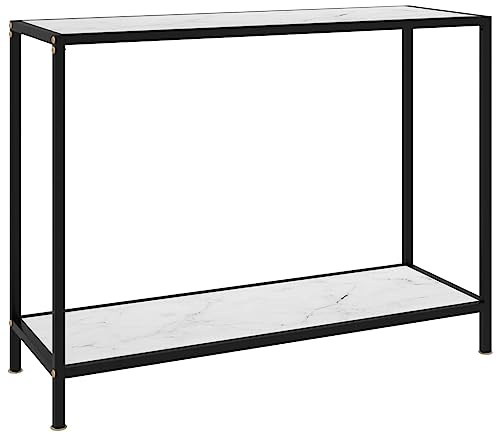 vidaXL Konsolentisch Flurtisch Konsole Beistelltisch Sideboard Wandtisch Frisiertisch Glastisch Deko Weiß 100x35x75cm Hartglas Stahl
