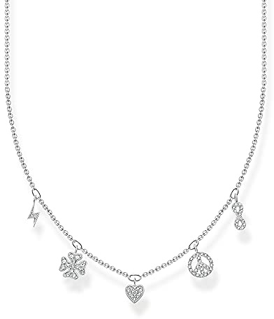 Thomas Sabo Damen Halskette mit Symbolen 925er Sterlingsilber mit Zirkonia, Länge: 38cm - 42cm, KE2123-051-14-L42V