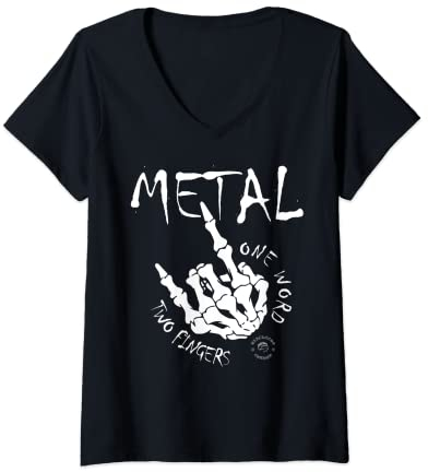 Damen Devil Horns - Heavy Metal Pommesgabel - Rocker Hand 666 T-Shirt mit V-Ausschnitt