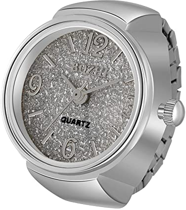 Silverora Armbanduhr mit Ring-Uhr, analog, Quarz, mit digitalem Zifferblatt, elastisches Armband für Damen und Herren, silber
