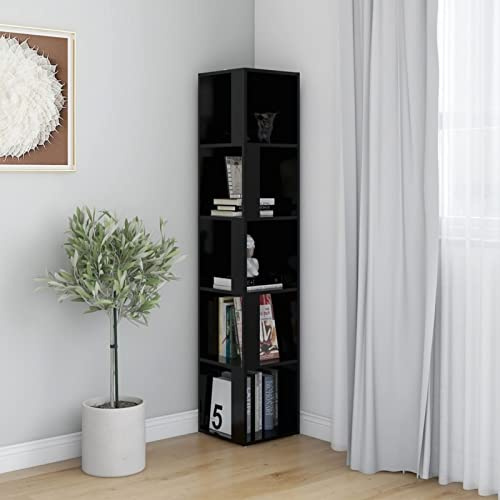 Goliraya Eckregal Bücherregale Standregale Standregal Küchenregal Bücherregal Eckleiterregal Pflanzenblumenständer-Lagerregal für Wohnzimmer, Büro, Schwarz 33x33x164,5 cm Spanplatte