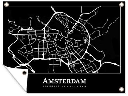 MuchoWow Outdoor-Poster Poster Wanddeko draußen Deko Garten Gartenposter 80x60 cm Karte - Stadtplan - Amsterdam